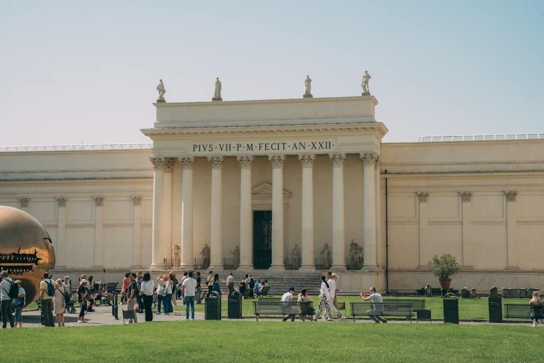 a group of people standing in front of a building